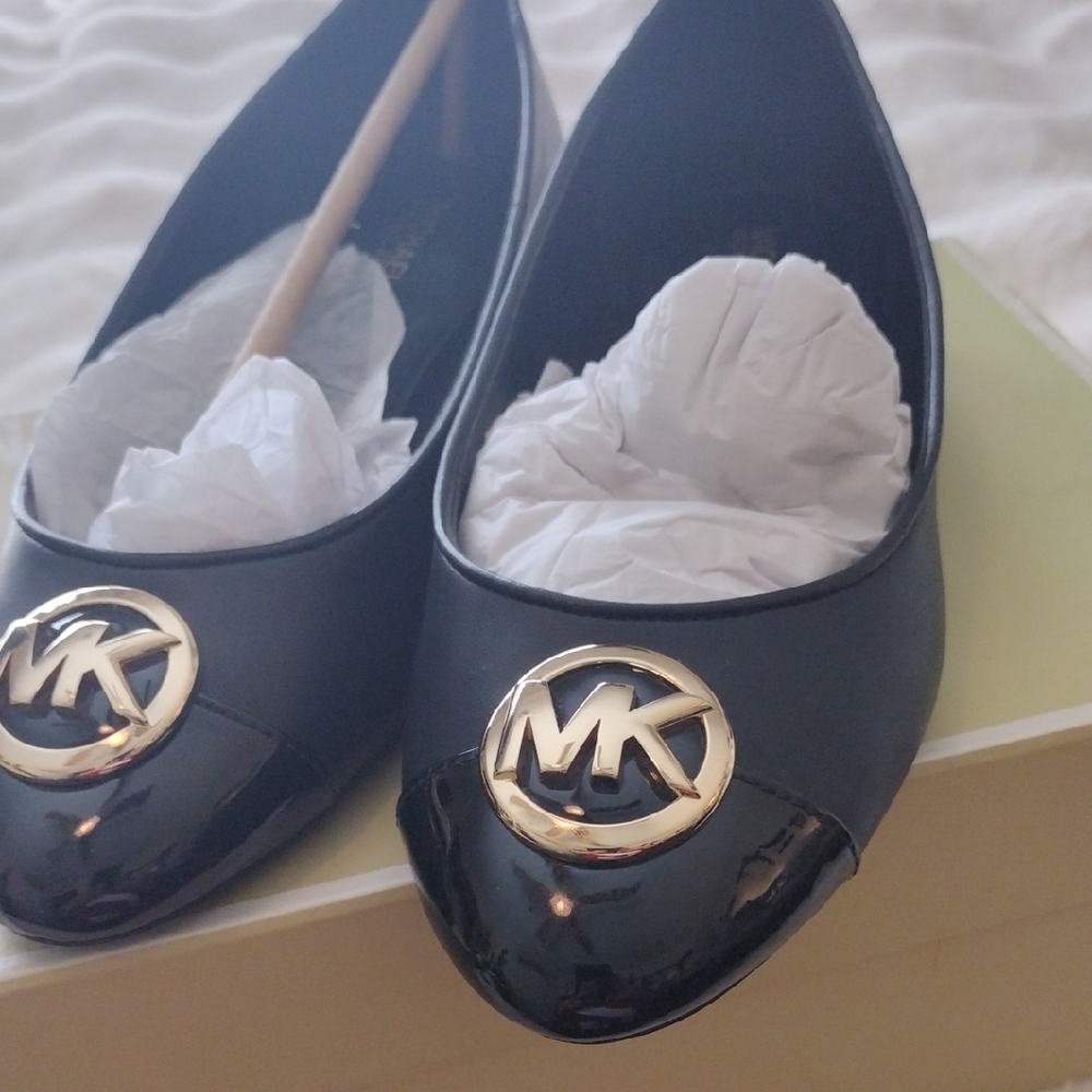 Michael Kors Black Flats with Gold Logo